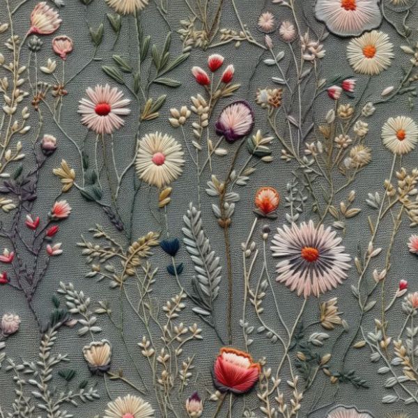 Tessuto per cappotti - imitazione ricamo fiori di prato Antonia grigio