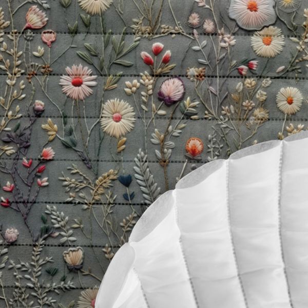 Softshell invernale - ricamo imitazione prato fiori stampa grigio Antonia