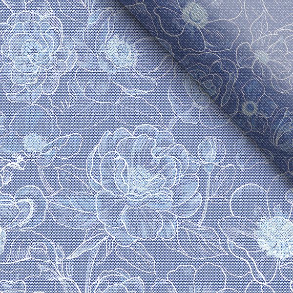 Softshell estivo flessibile - Fiori imitazione del tessuto stampato indaco