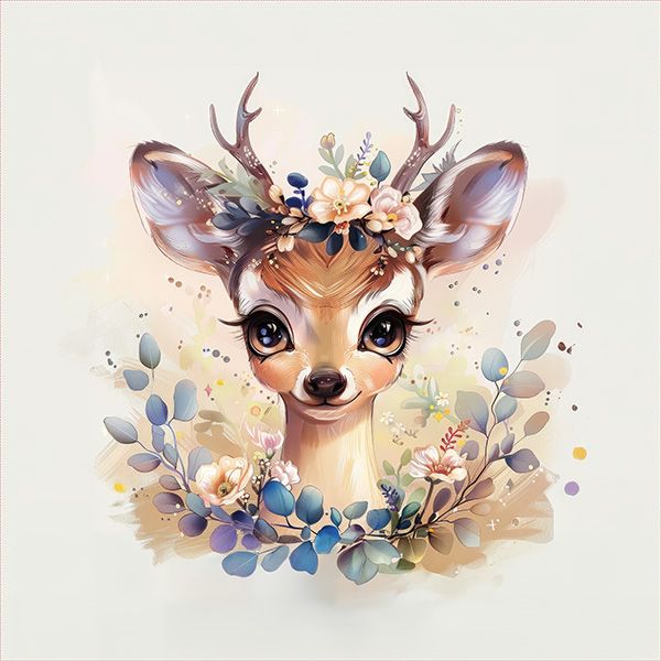 Pannello XL in cotone premium NELA - Flowers deer