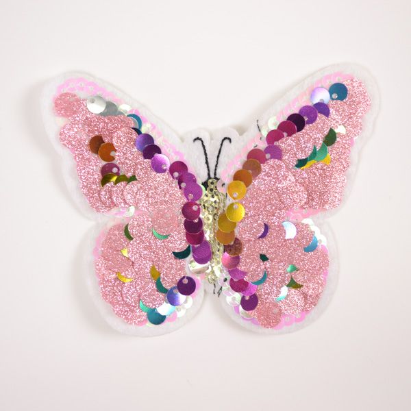 Toppa da stirare - Farfalla di paillettes rosa