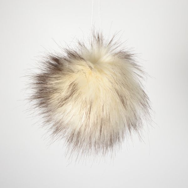 Pompon in pelliccia sintetica 14-15cm - colore ecru con peli marroni