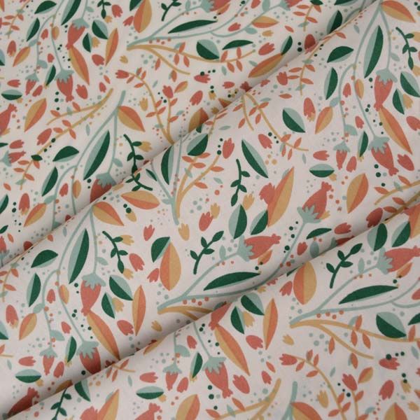 Popeline di cotone Zoya bianco - Foglie arancioni