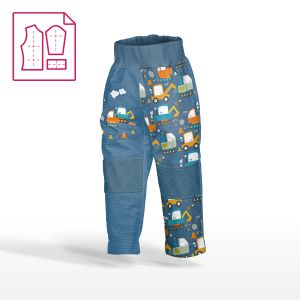 Pannello con modello per pantaloni softshell taglia 104 -  Escavatore blu
