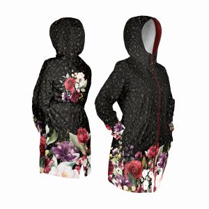 Pannello con modello per giacca softshell da donna taglia 34 - fiori dorati su nero 