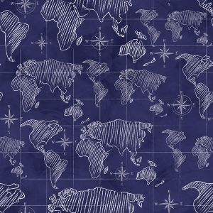 Jersey funzionale pettinato con elastan - mappa del mondo